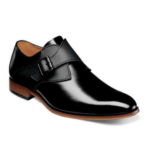 Stacy Adams "Sutcliff'' Black Genuine Leather Plain Toe Monk Strap Shoes 25307-403